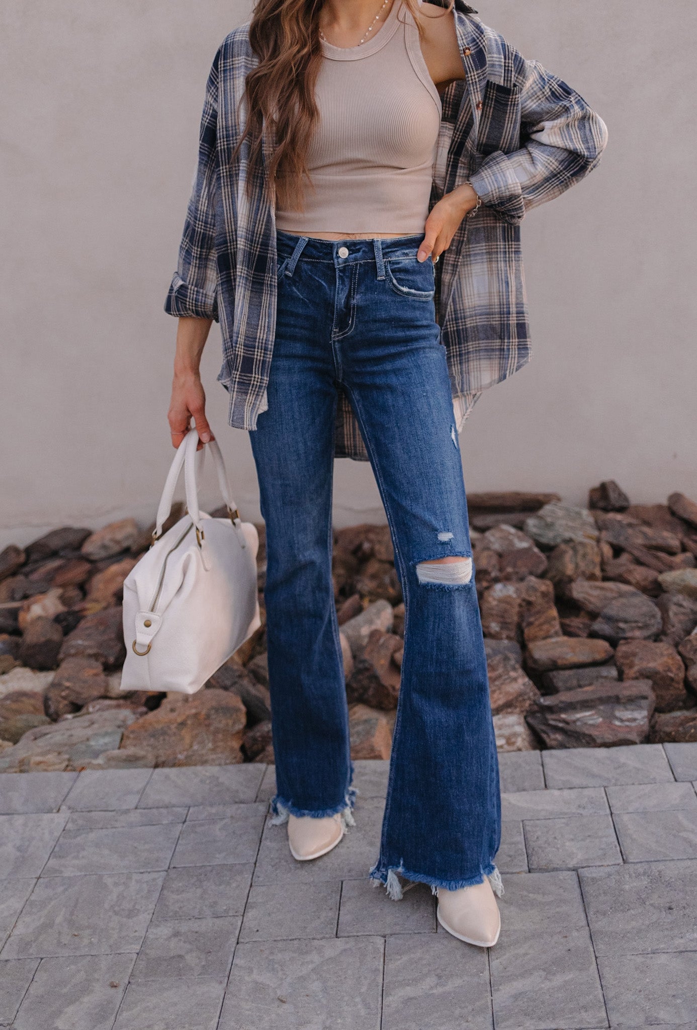 Molly High-Rise Distressed Flare Jeans ( PLUS / REG)-Jeans-Krush Kandy, Women's Online Fashion Boutique Located in Phoenix, Arizona (Scottsdale Area)