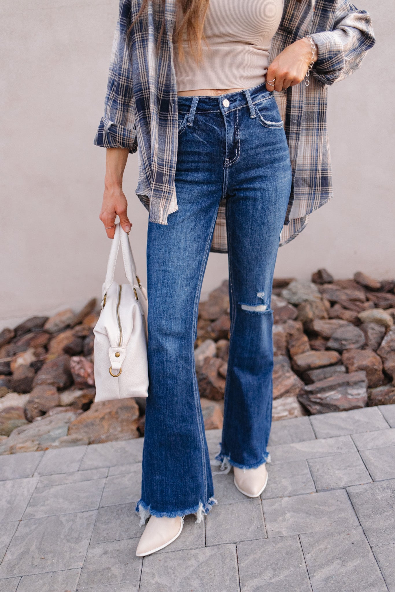 Molly High-Rise Distressed Flare Jeans ( PLUS / REG)-Jeans-Krush Kandy, Women's Online Fashion Boutique Located in Phoenix, Arizona (Scottsdale Area)