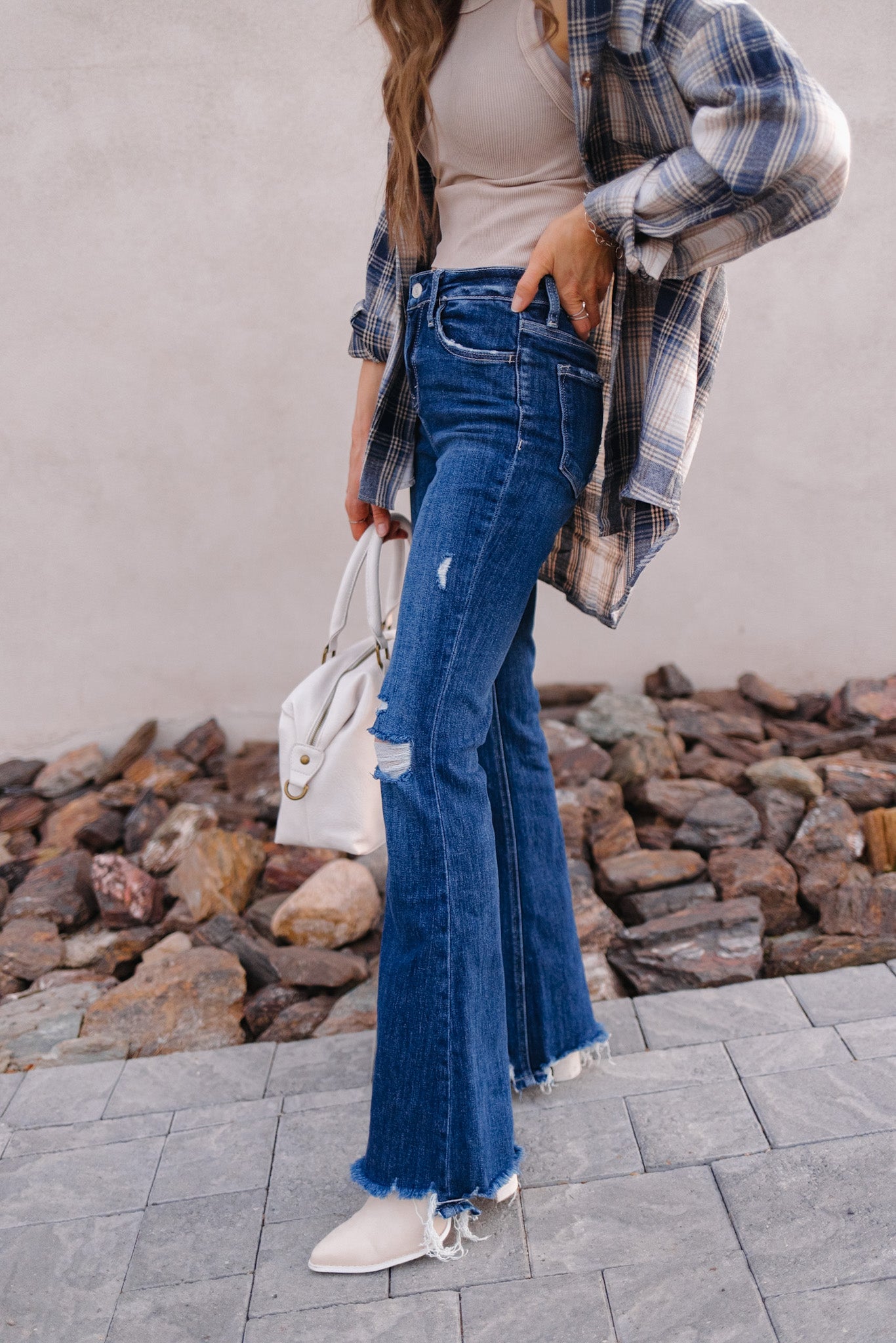 Molly High-Rise Distressed Flare Jeans ( PLUS / REG)-Jeans-Krush Kandy, Women's Online Fashion Boutique Located in Phoenix, Arizona (Scottsdale Area)