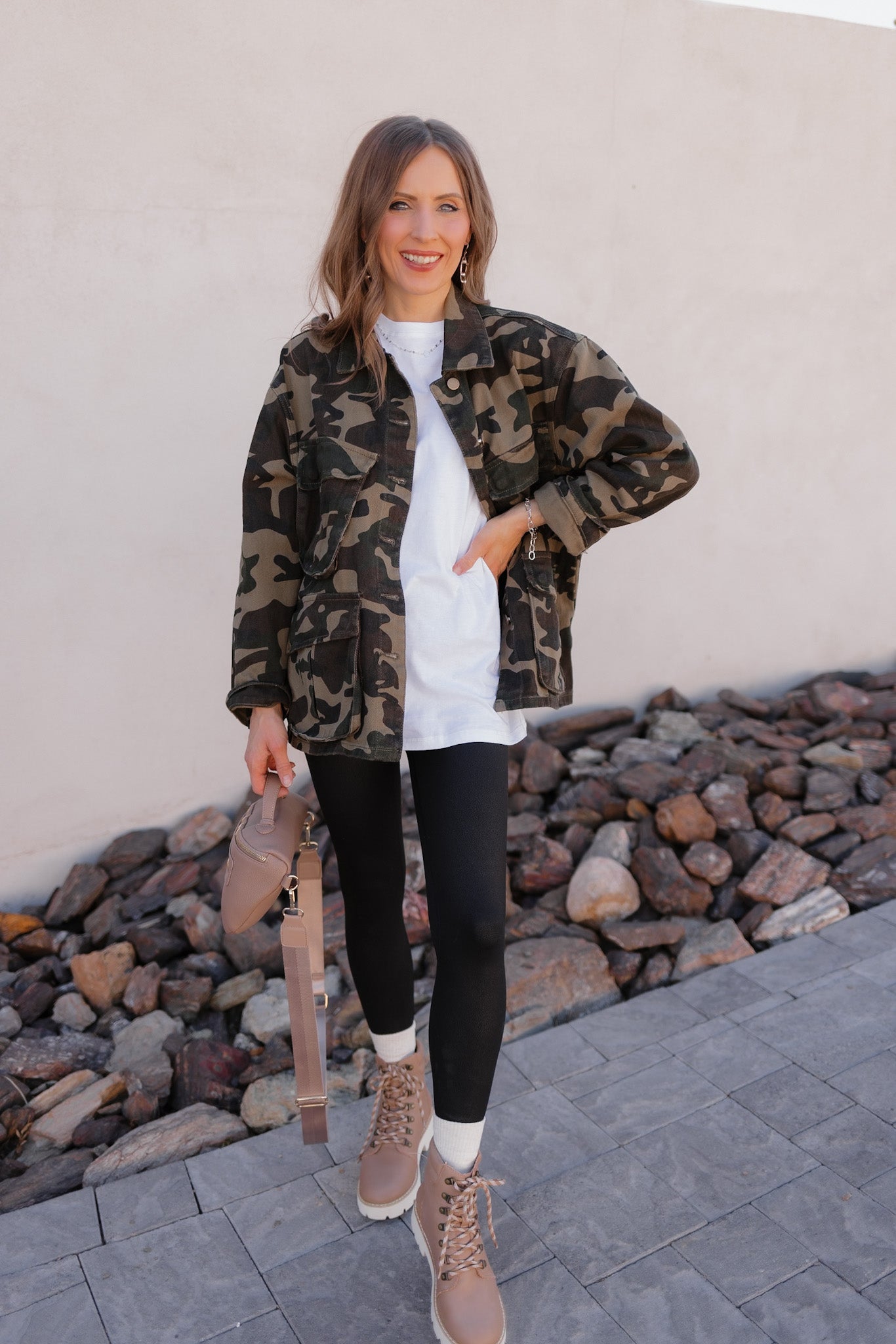 Outlands Oversized Camo Cargo Pocket Denim Jacket-Shackets-Krush Kandy, Women's Online Fashion Boutique Located in Phoenix, Arizona (Scottsdale Area)