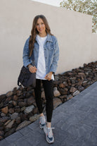 Pearly Girly Peal Denim Jacket-Jackets-Krush Kandy, Women's Online Fashion Boutique Located in Phoenix, Arizona (Scottsdale Area)