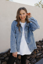 Pearly Girly Peal Denim Jacket-Jackets-Krush Kandy, Women's Online Fashion Boutique Located in Phoenix, Arizona (Scottsdale Area)