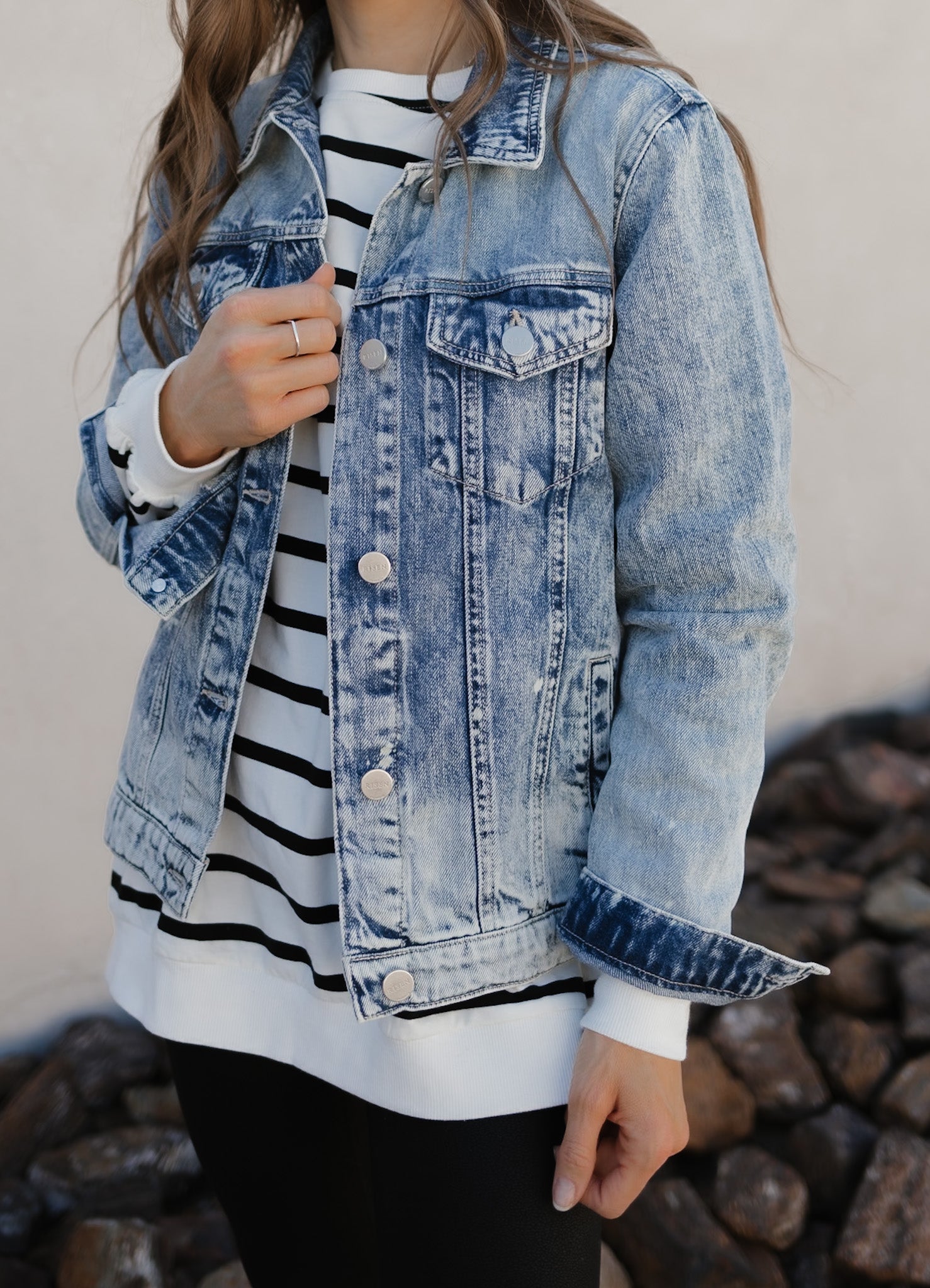 RISEN Button Up Ombre Washed Jacket-Jackets-Krush Kandy, Women's Online Fashion Boutique Located in Phoenix, Arizona (Scottsdale Area)