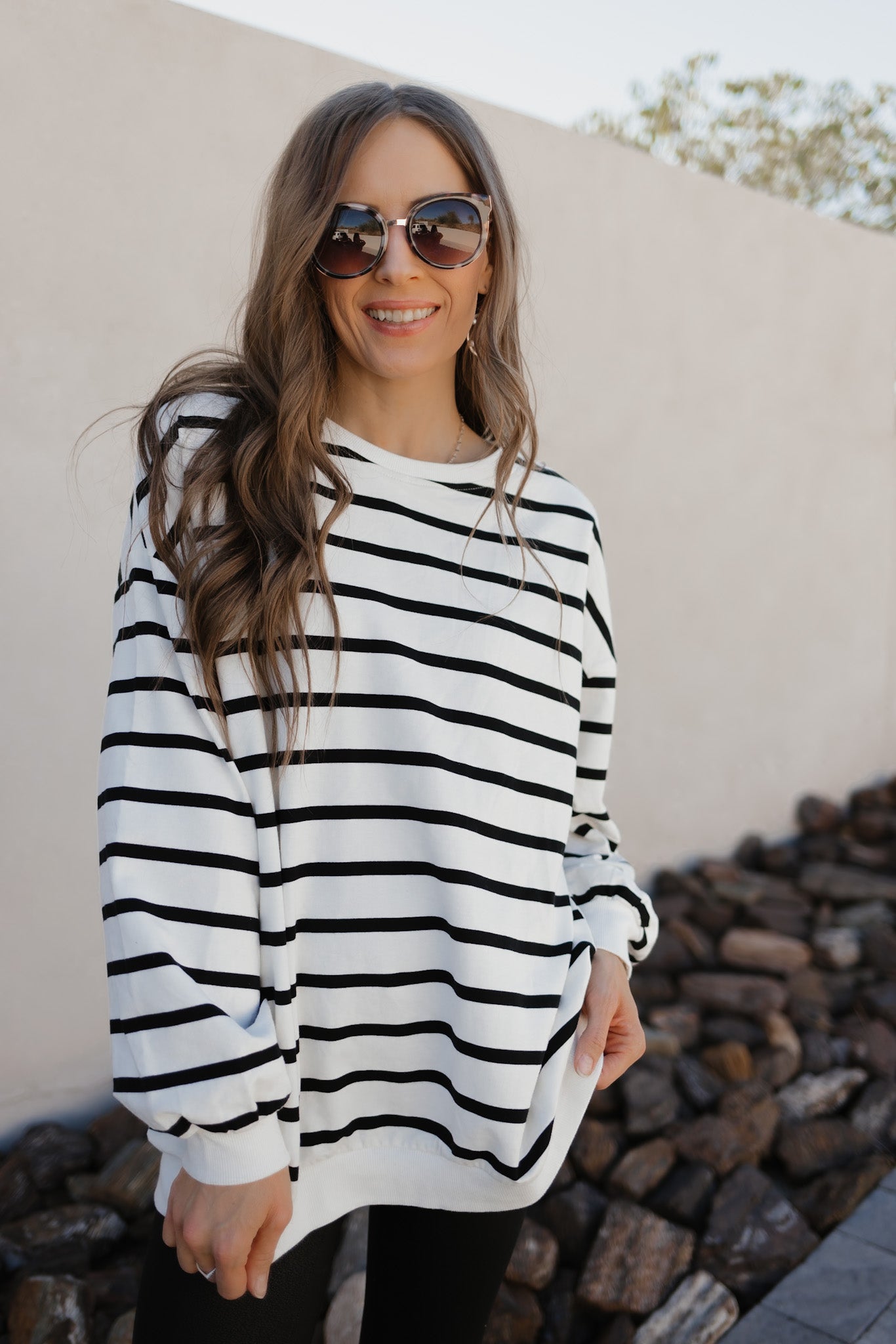 BFF Striped Round Neck Long Sleeve Sweatshirt-Sweaters-Krush Kandy, Women's Online Fashion Boutique Located in Phoenix, Arizona (Scottsdale Area)