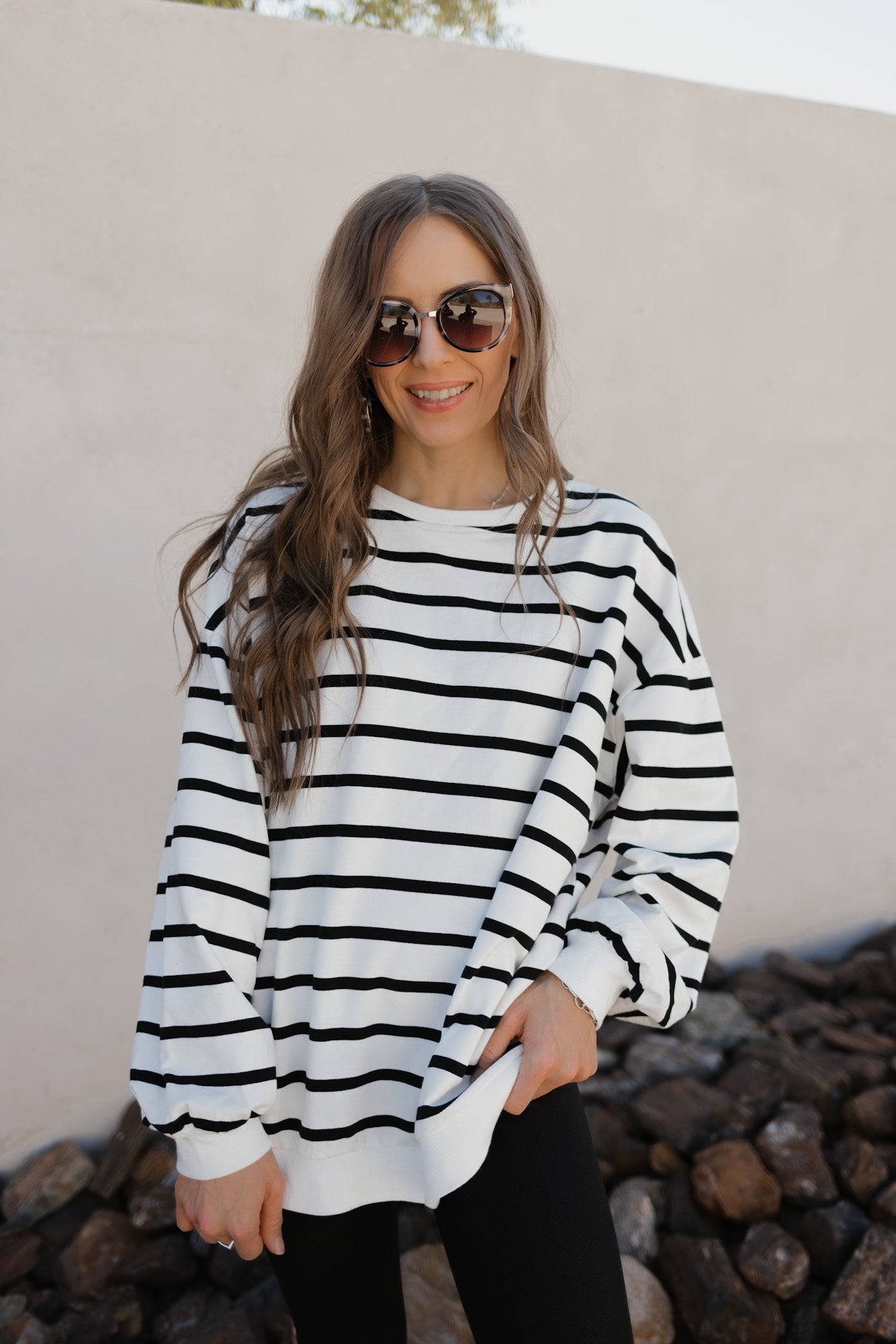 BFF Striped Round Neck Long Sleeve Sweatshirt-Sweaters-Krush Kandy, Women's Online Fashion Boutique Located in Phoenix, Arizona (Scottsdale Area)