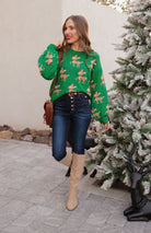 Green Sweater with Reindeer Pattern-Sweaters-Krush Kandy, Women's Online Fashion Boutique Located in Phoenix, Arizona (Scottsdale Area)