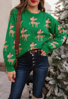 Green Sweater with Reindeer Pattern-Sweaters-Krush Kandy, Women's Online Fashion Boutique Located in Phoenix, Arizona (Scottsdale Area)