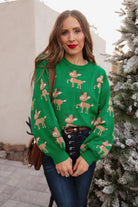 Green Sweater with Reindeer Pattern-Sweaters-Krush Kandy, Women's Online Fashion Boutique Located in Phoenix, Arizona (Scottsdale Area)