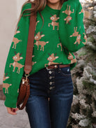 Green Sweater with Reindeer Pattern-Sweaters-Krush Kandy, Women's Online Fashion Boutique Located in Phoenix, Arizona (Scottsdale Area)