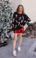 Peppermint Pop Sequin Candy Cane Corded Sweater-Graphic Tees-Krush Kandy, Women's Online Fashion Boutique Located in Phoenix, Arizona (Scottsdale Area)