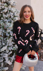 Sequin Candy Cane Round Neck Sweatshirt-Sweaters-Krush Kandy, Women's Online Fashion Boutique Located in Phoenix, Arizona (Scottsdale Area)