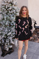 Peppermint Pop Sequin Candy Cane Corded Sweater-Graphic Tees-Krush Kandy, Women's Online Fashion Boutique Located in Phoenix, Arizona (Scottsdale Area)