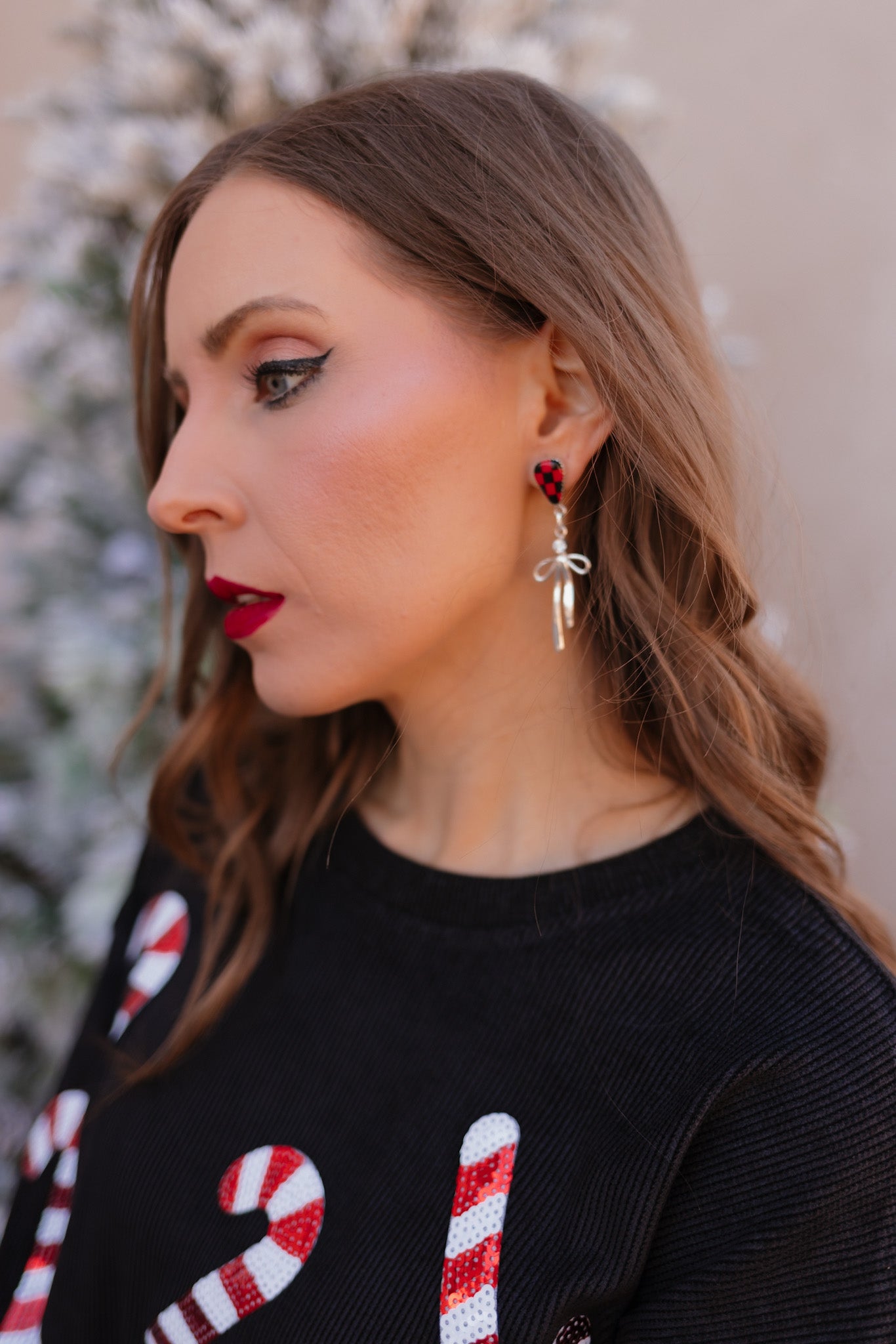 Sterling Bow & Red Checkered Stone Earrings-Stud Earrings-Krush Kandy, Women's Online Fashion Boutique Located in Phoenix, Arizona (Scottsdale Area)