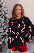 Peppermint Pop Sequin Candy Cane Corded Sweater-Graphic Tees-Krush Kandy, Women's Online Fashion Boutique Located in Phoenix, Arizona (Scottsdale Area)