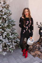 Sequin Candy Cane Round Neck Sweatshirt-Sweaters-Krush Kandy, Women's Online Fashion Boutique Located in Phoenix, Arizona (Scottsdale Area)