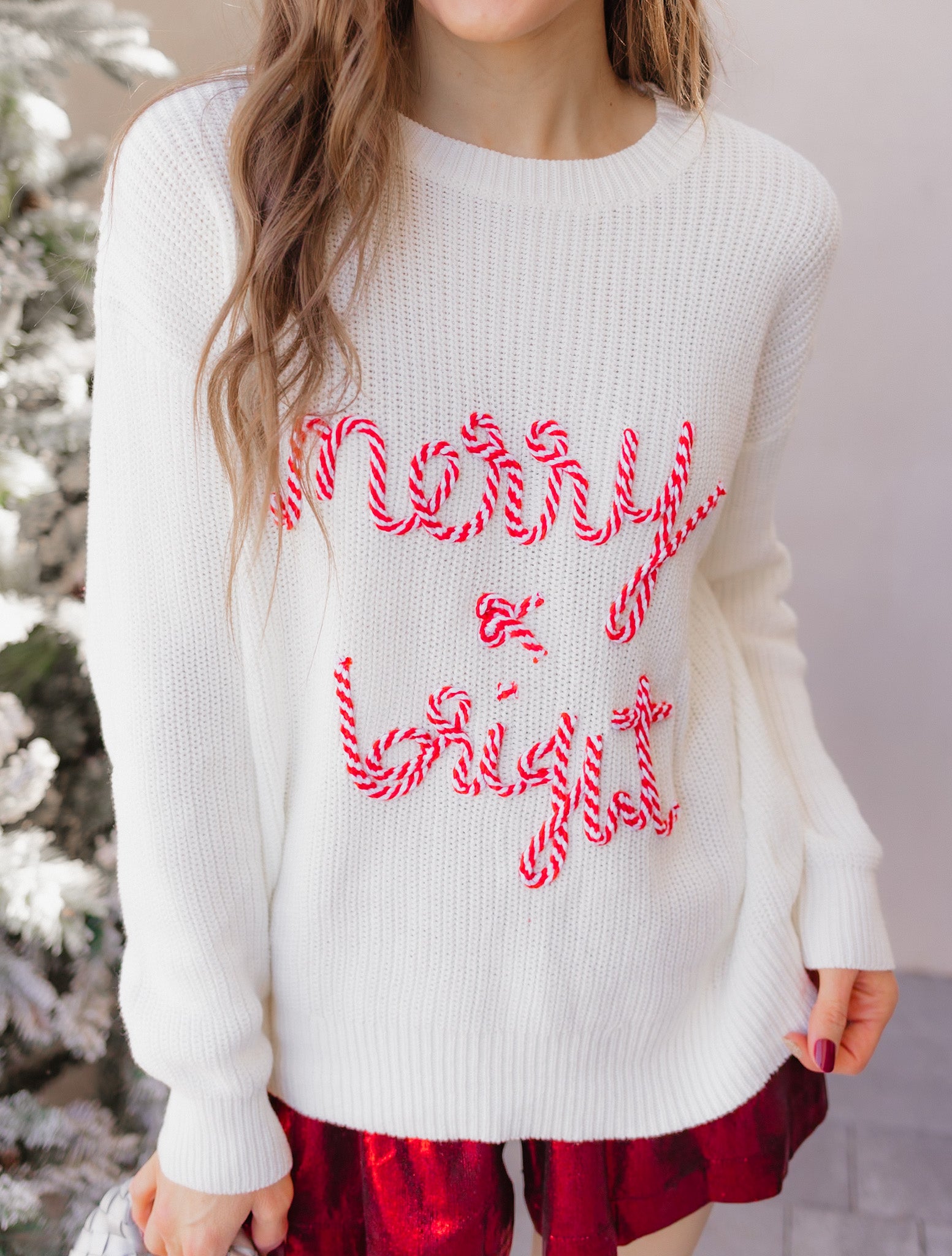 Candy Cane Cozy Merry & Bright Knit Sweater-Sweaters-Krush Kandy, Women's Online Fashion Boutique Located in Phoenix, Arizona (Scottsdale Area)