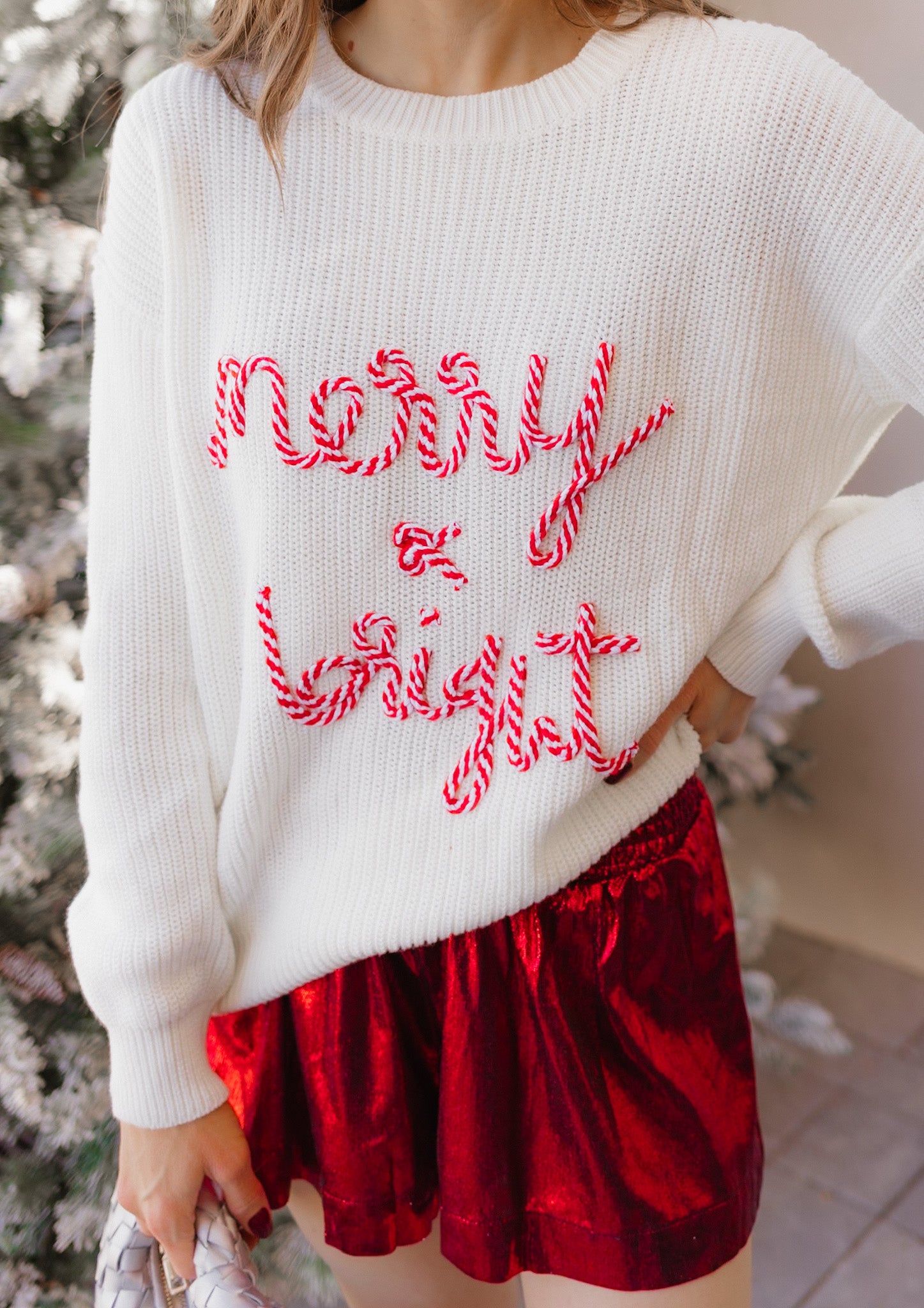 Candy Cane Cozy Merry & Bright Knit Sweater-Sweaters-Krush Kandy, Women's Online Fashion Boutique Located in Phoenix, Arizona (Scottsdale Area)