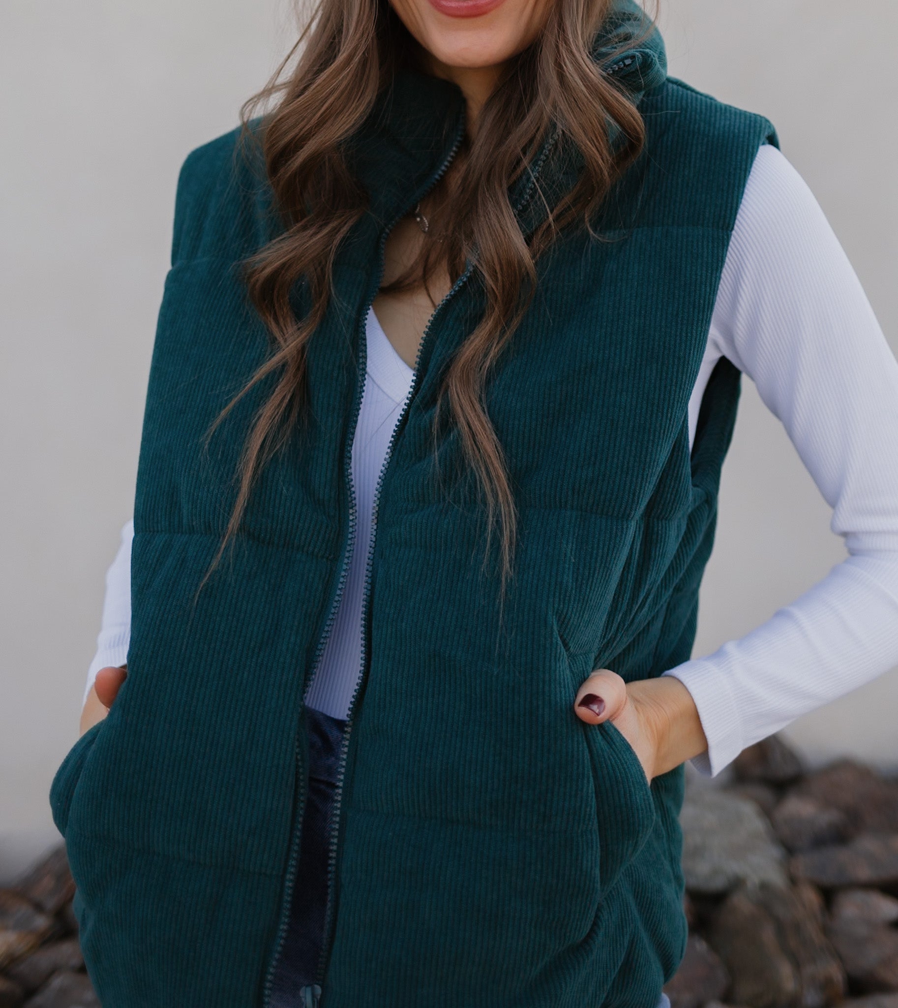 Fireside Charm Corduroy Puffer Vest-Vests-Krush Kandy, Women's Online Fashion Boutique Located in Phoenix, Arizona (Scottsdale Area)