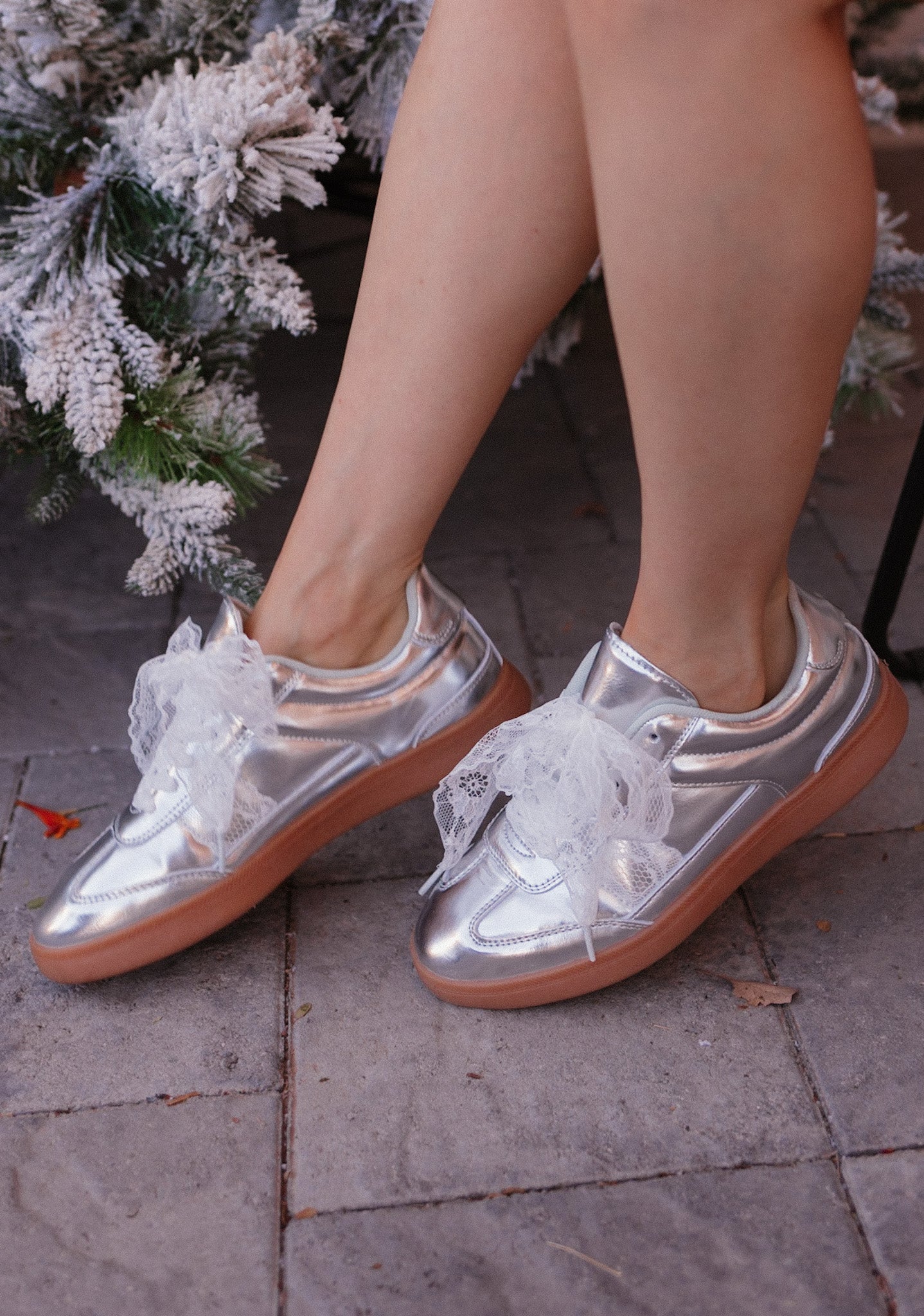 Silver Starlight Ribbon Lace Sneaker-Sneakers-Krush Kandy, Women's Online Fashion Boutique Located in Phoenix, Arizona (Scottsdale Area)