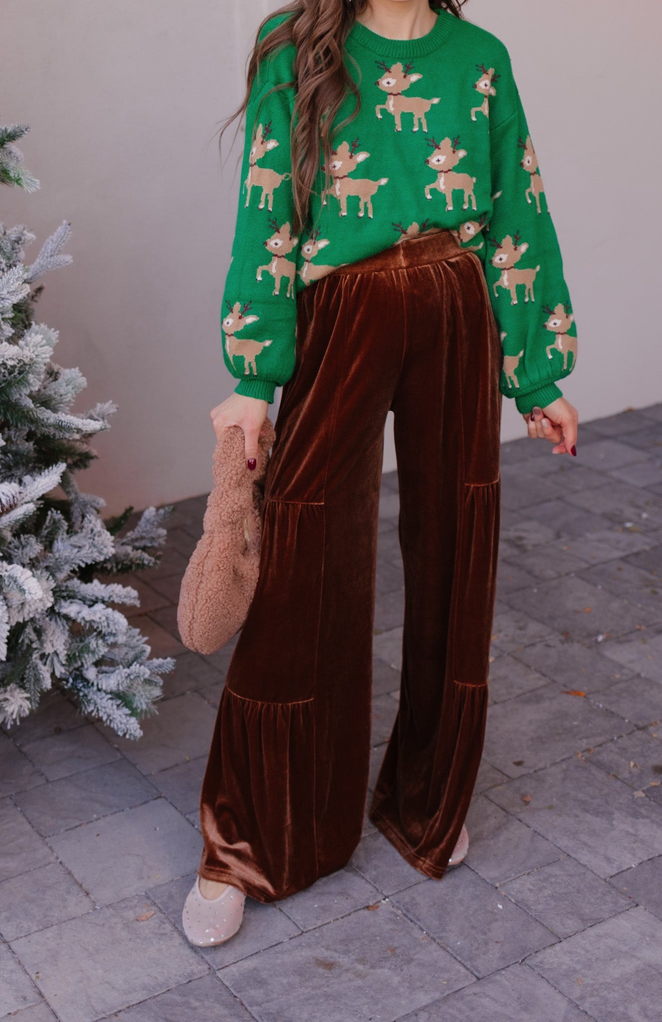 Green Sweater with Reindeer Pattern-Sweaters-Krush Kandy, Women's Online Fashion Boutique Located in Phoenix, Arizona (Scottsdale Area)