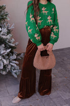 Green Sweater with Reindeer Pattern-Sweaters-Krush Kandy, Women's Online Fashion Boutique Located in Phoenix, Arizona (Scottsdale Area)