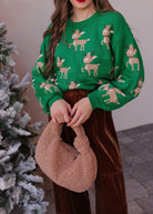 Green Sweater with Reindeer Pattern-Sweaters-Krush Kandy, Women's Online Fashion Boutique Located in Phoenix, Arizona (Scottsdale Area)