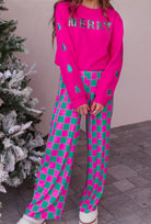 Pep Talk Checker Knit Pants-Bottoms-Krush Kandy, Women's Online Fashion Boutique Located in Phoenix, Arizona (Scottsdale Area)