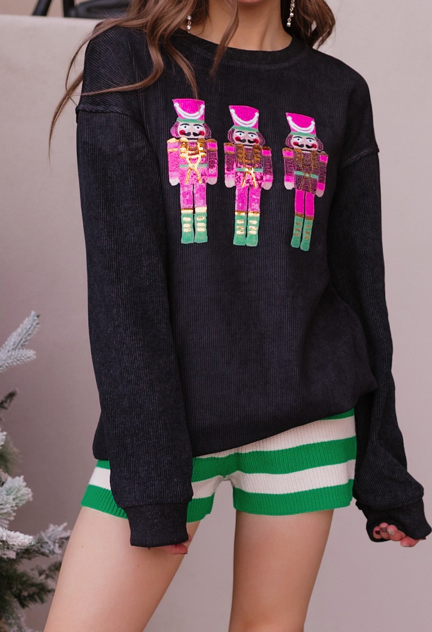 Pink Parade Sequined Nutcracker Knit Sweater-Sweaters-Krush Kandy, Women's Online Fashion Boutique Located in Phoenix, Arizona (Scottsdale Area)