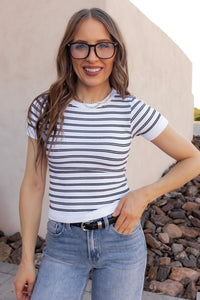 Short Sleeve Crew Neck Striped Seamless Top