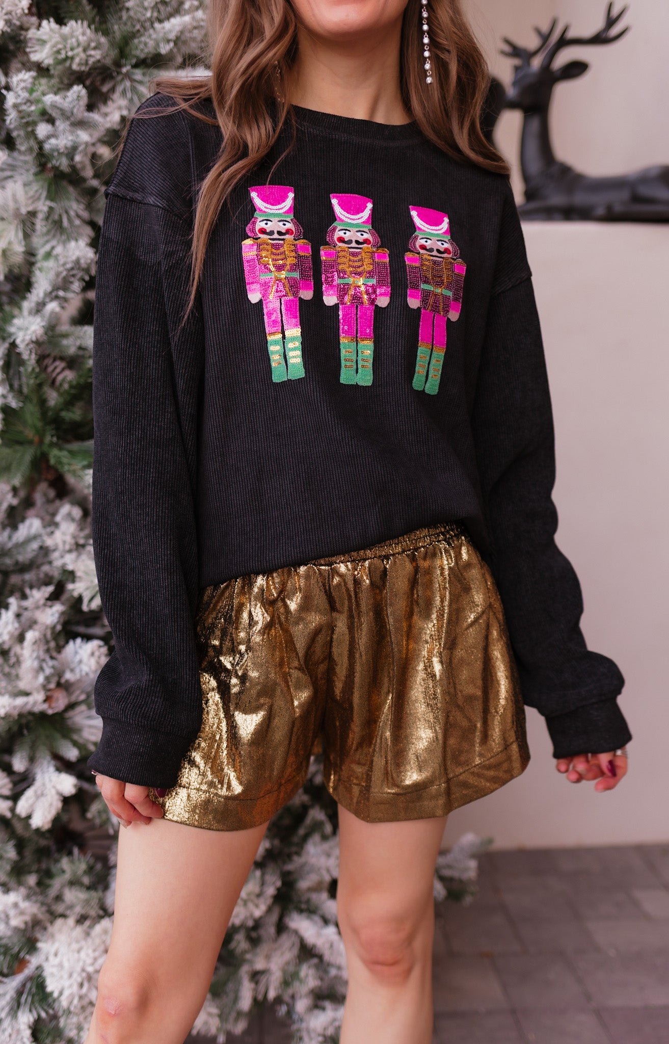 Pink Parade Sequined Nutcracker Knit Sweater-Sweaters-Krush Kandy, Women's Online Fashion Boutique Located in Phoenix, Arizona (Scottsdale Area)