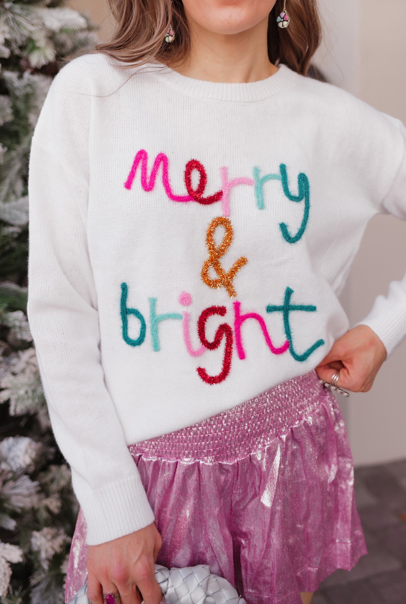 Merry & Bright Tinsel Christmas Sweater-Sweaters-Krush Kandy, Women's Online Fashion Boutique Located in Phoenix, Arizona (Scottsdale Area)