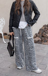 Mineral Washed Animal Leopard Wide Leg Pants