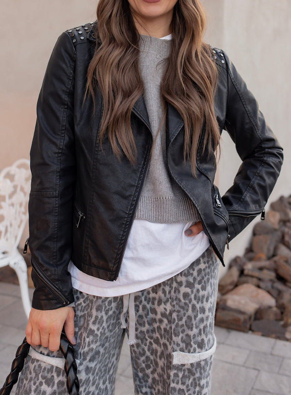 Coalition LA Studded Classic Moto Faux Leather Jacket