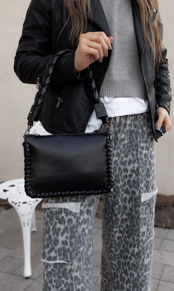 Judith Whipstitch Trim Shoulder Bag w/ Braided Handle