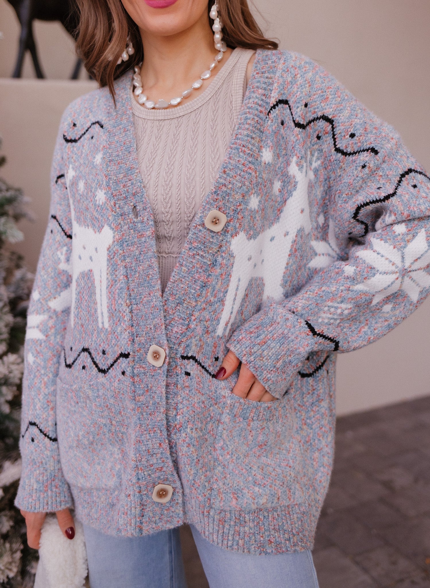 Slay Ride Reindeer Cardigan Knit Sweater-Sweaters-Krush Kandy, Women's Online Fashion Boutique Located in Phoenix, Arizona (Scottsdale Area)