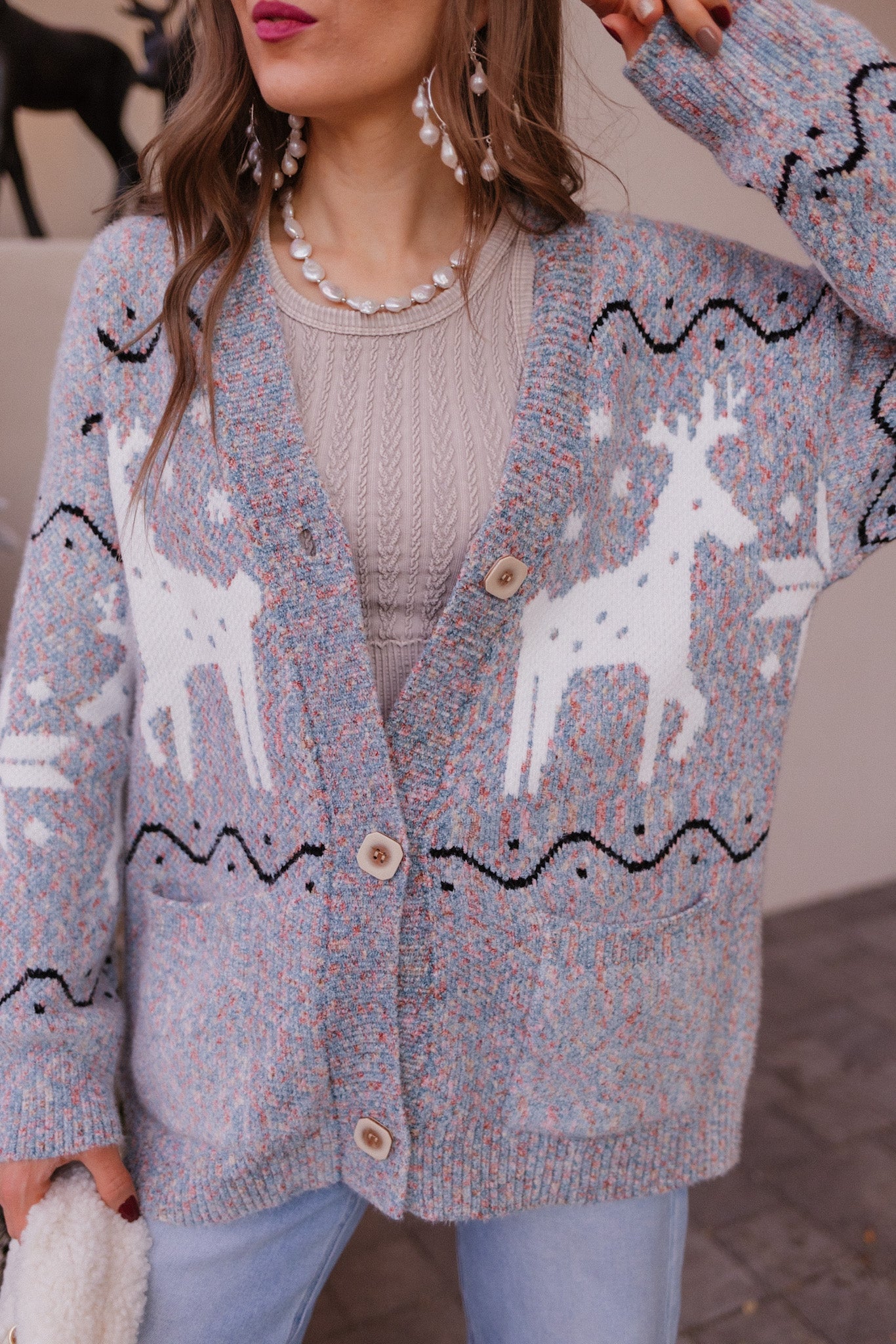 Slay Ride Reindeer Cardigan Knit Sweater-Sweaters-Krush Kandy, Women's Online Fashion Boutique Located in Phoenix, Arizona (Scottsdale Area)