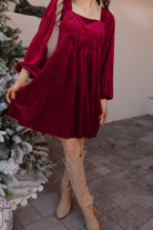 Tie-Back Square Neck Velvet Dress-Dresses-Krush Kandy, Women's Online Fashion Boutique Located in Phoenix, Arizona (Scottsdale Area)