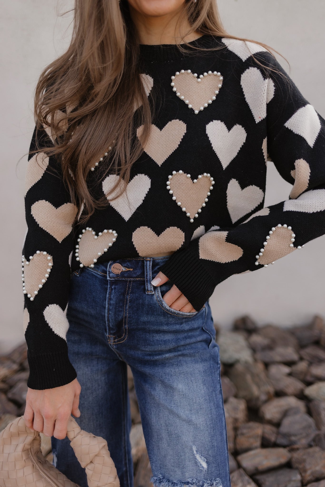 Hearts Galore Luxe Pearl Detail Sweater-Sweaters-Krush Kandy, Women's Online Fashion Boutique Located in Phoenix, Arizona (Scottsdale Area)