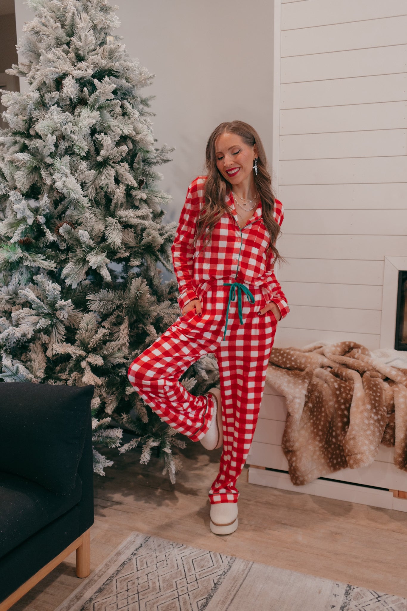 Fiery Red Christmas Plaid Pajama Set-2 Piece Outfit Sets-Krush Kandy, Women's Online Fashion Boutique Located in Phoenix, Arizona (Scottsdale Area)