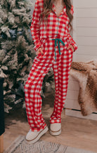 Fiery Red Christmas Plaid Pajama Set-2 Piece Outfit Sets-Krush Kandy, Women's Online Fashion Boutique Located in Phoenix, Arizona (Scottsdale Area)