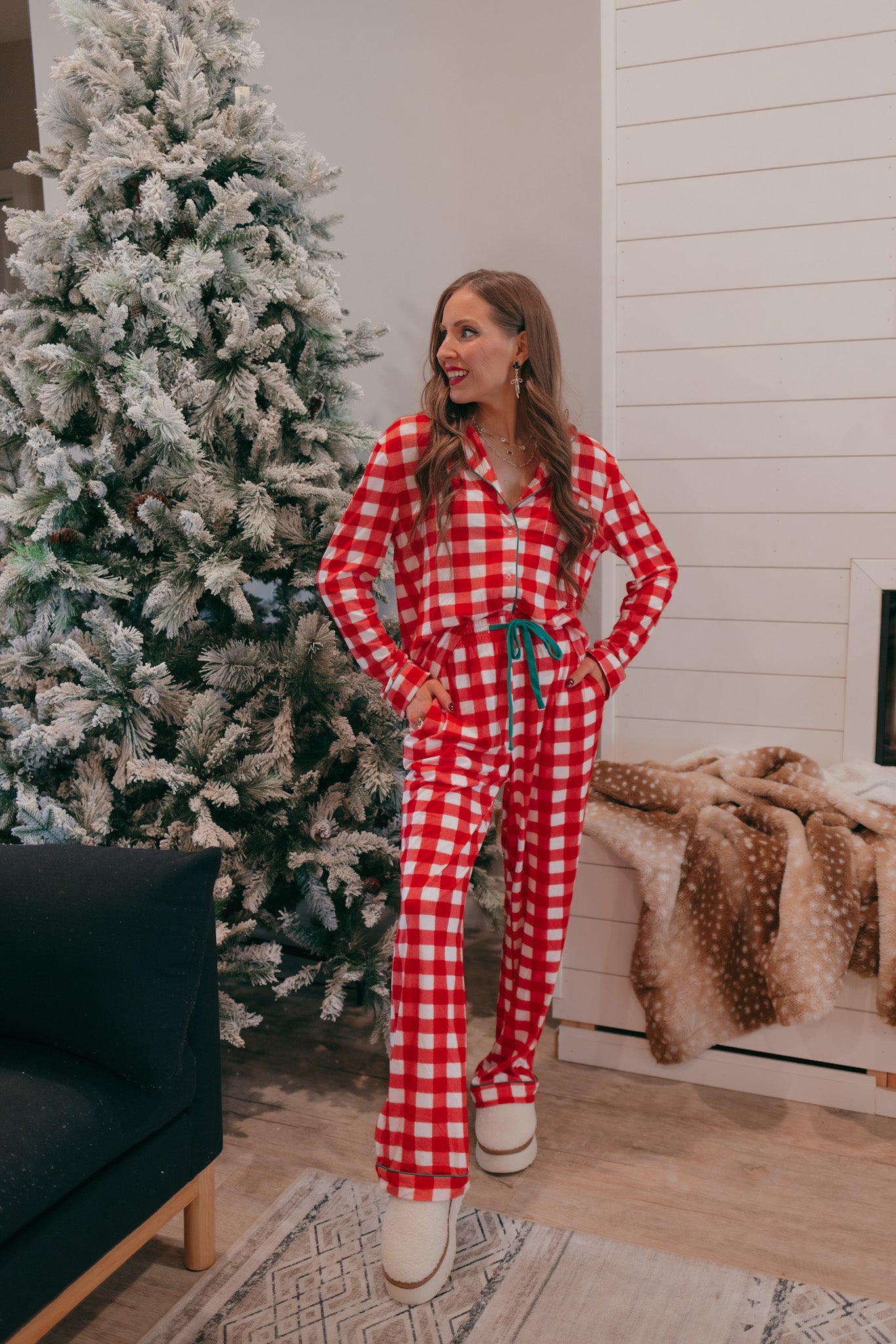 Fiery Red Christmas Plaid Pajama Set-2 Piece Outfit Sets-Krush Kandy, Women's Online Fashion Boutique Located in Phoenix, Arizona (Scottsdale Area)