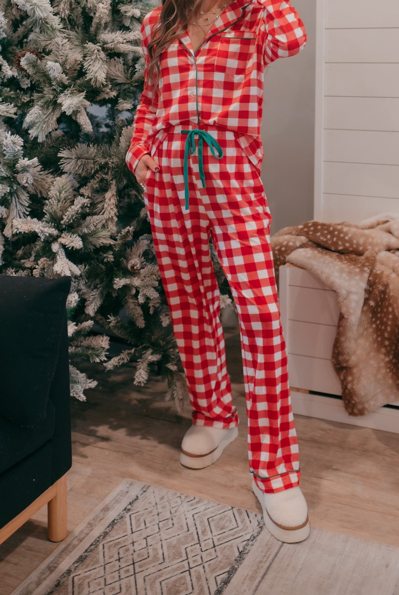 Fiery Red Christmas Plaid Pajama Set-2 Piece Outfit Sets-Krush Kandy, Women's Online Fashion Boutique Located in Phoenix, Arizona (Scottsdale Area)