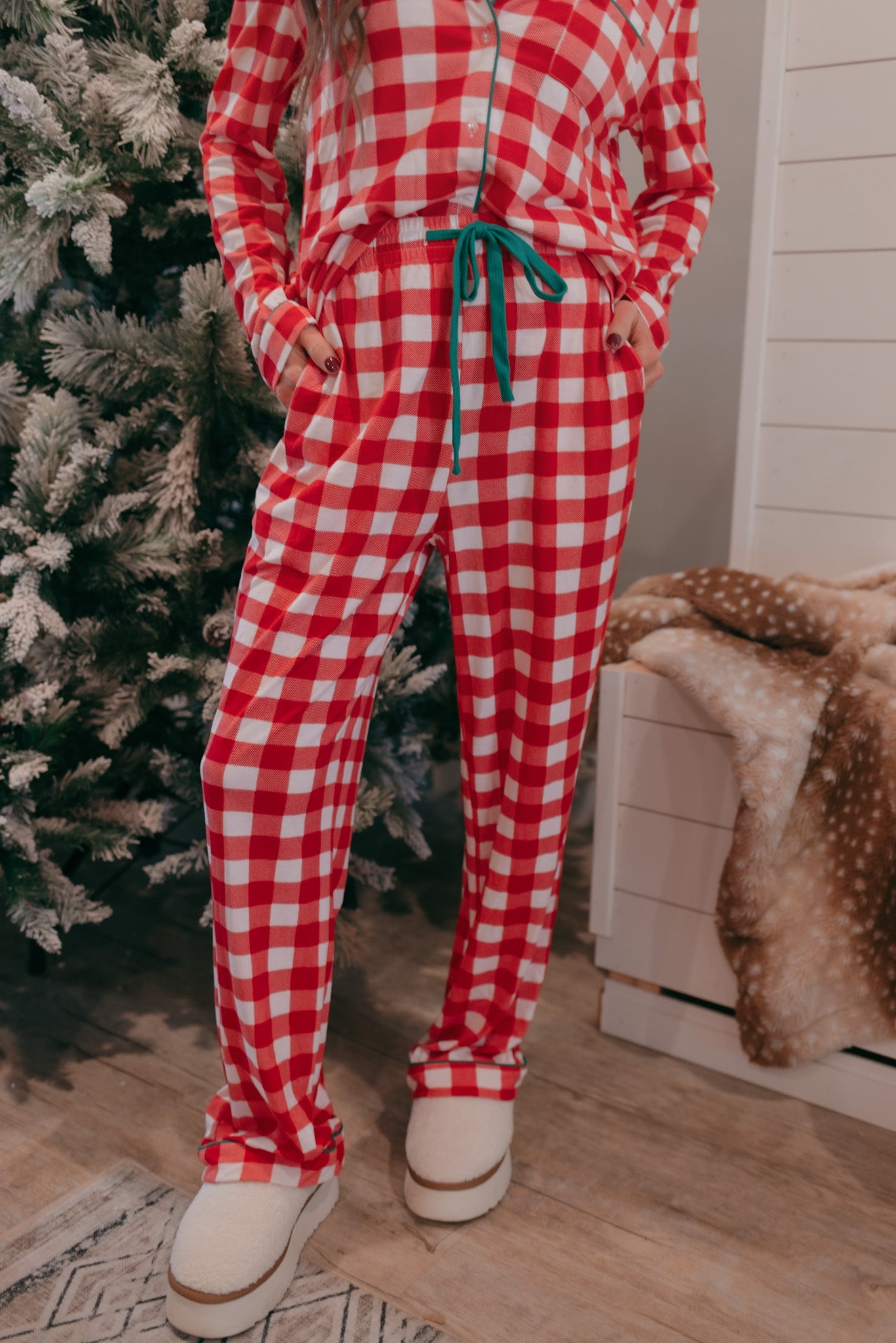 Fiery Red Christmas Plaid Pajama Set-2 Piece Outfit Sets-Krush Kandy, Women's Online Fashion Boutique Located in Phoenix, Arizona (Scottsdale Area)