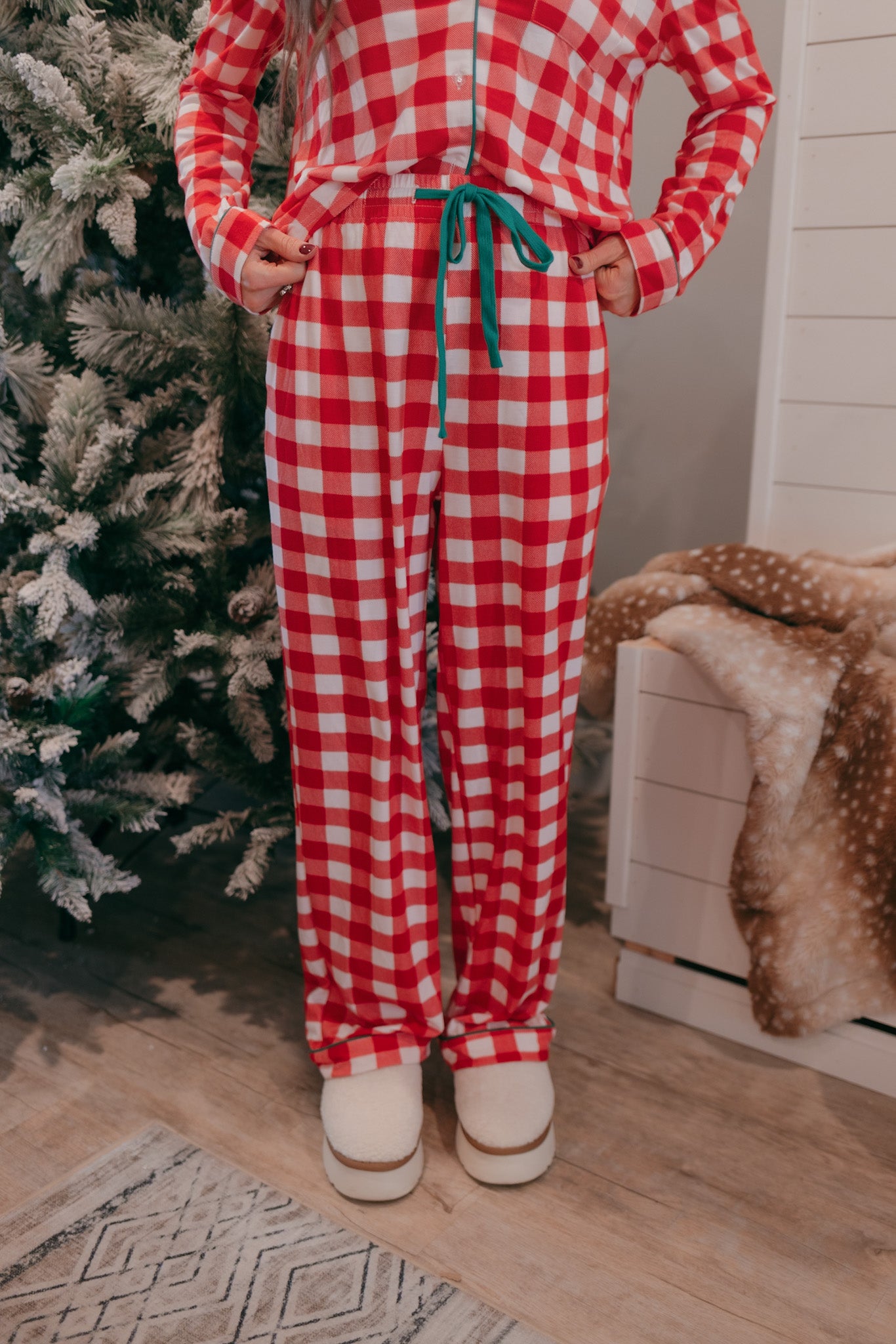 Fiery Red Christmas Plaid Pajama Set-2 Piece Outfit Sets-Krush Kandy, Women's Online Fashion Boutique Located in Phoenix, Arizona (Scottsdale Area)