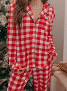 Fiery Red Christmas Plaid Pajama Set-2 Piece Outfit Sets-Krush Kandy, Women's Online Fashion Boutique Located in Phoenix, Arizona (Scottsdale Area)