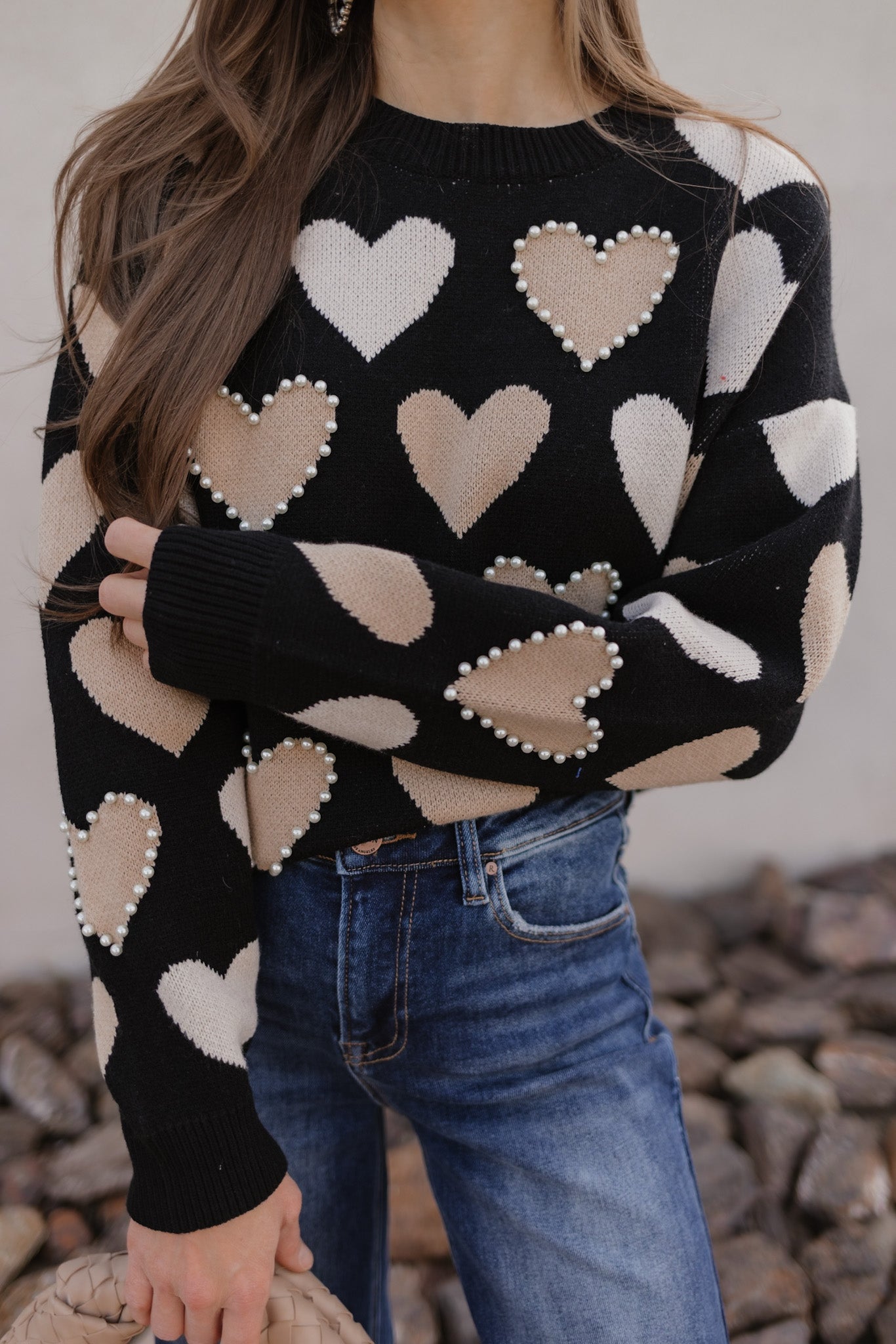 Hearts Galore Luxe Pearl Detail Sweater-Sweaters-Krush Kandy, Women's Online Fashion Boutique Located in Phoenix, Arizona (Scottsdale Area)