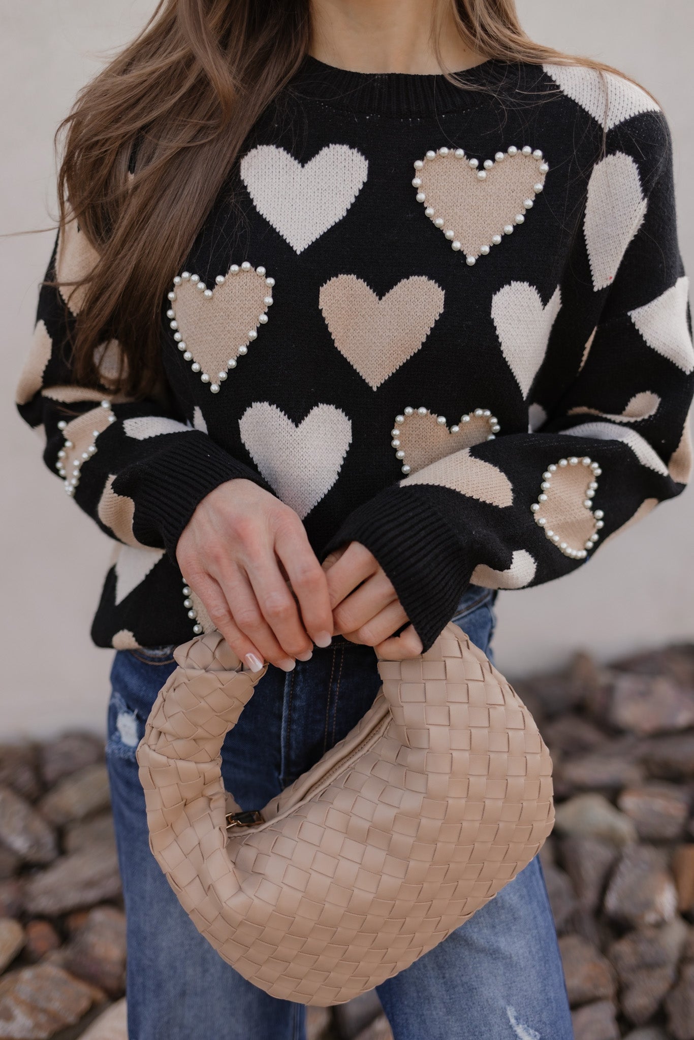 Hearts Galore Luxe Pearl Detail Sweater-Sweaters-Krush Kandy, Women's Online Fashion Boutique Located in Phoenix, Arizona (Scottsdale Area)