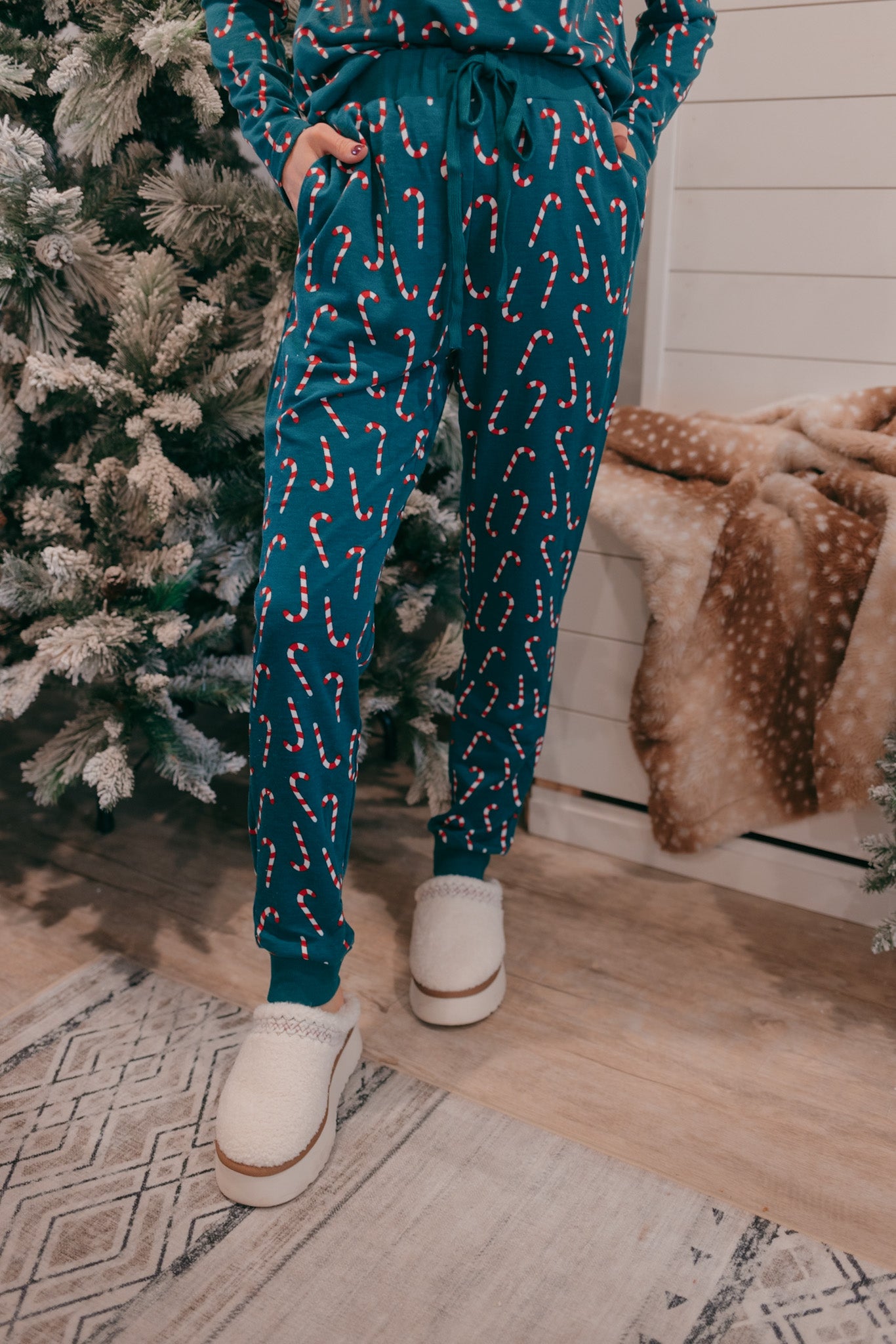 Dark Green Candy Cane Christmas Lounge Set-2 Piece Outfit Sets-Krush Kandy, Women's Online Fashion Boutique Located in Phoenix, Arizona (Scottsdale Area)