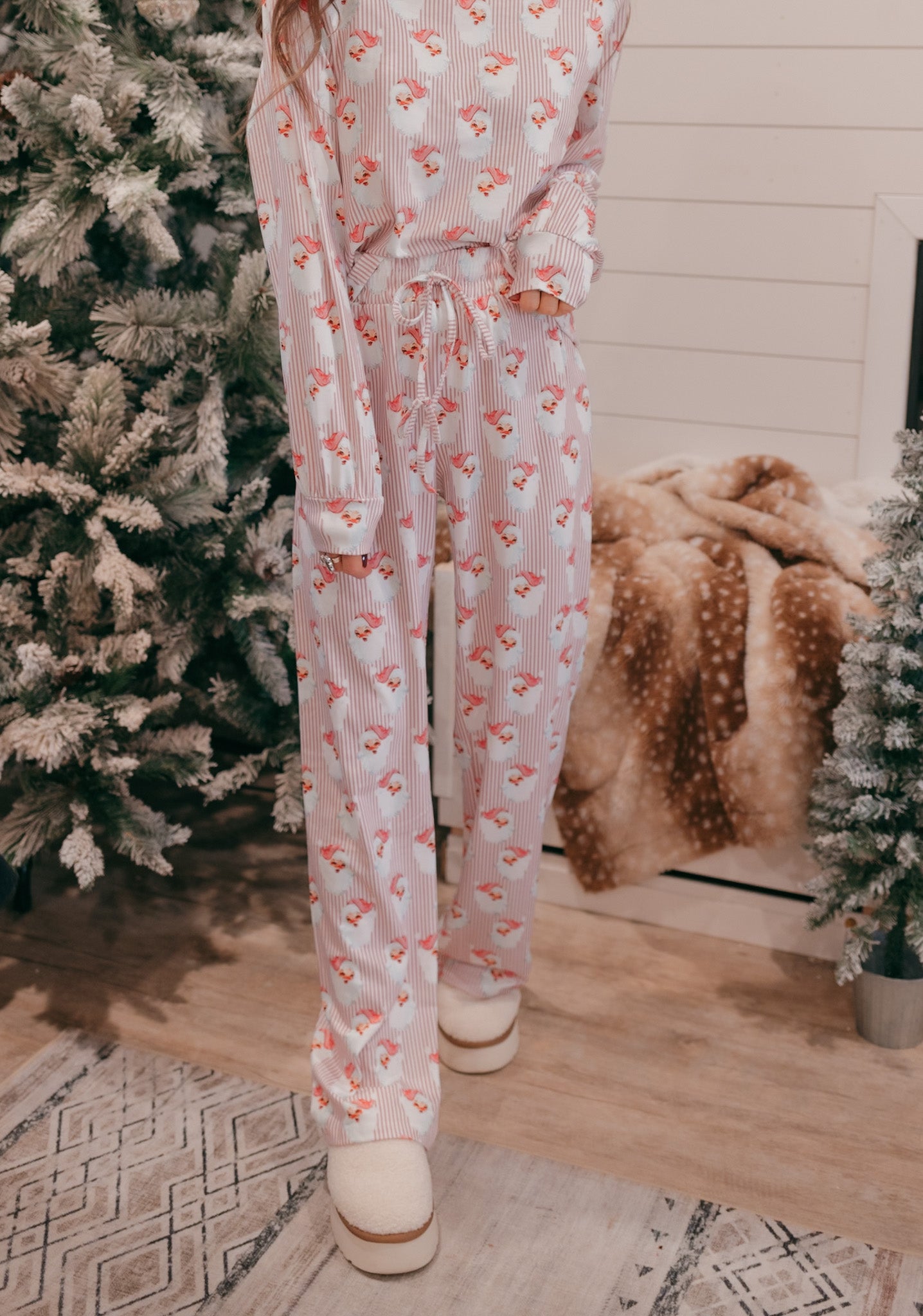 Pink Santa Claus Striped Lounge Set-2 Piece Outfit Sets-Krush Kandy, Women's Online Fashion Boutique Located in Phoenix, Arizona (Scottsdale Area)