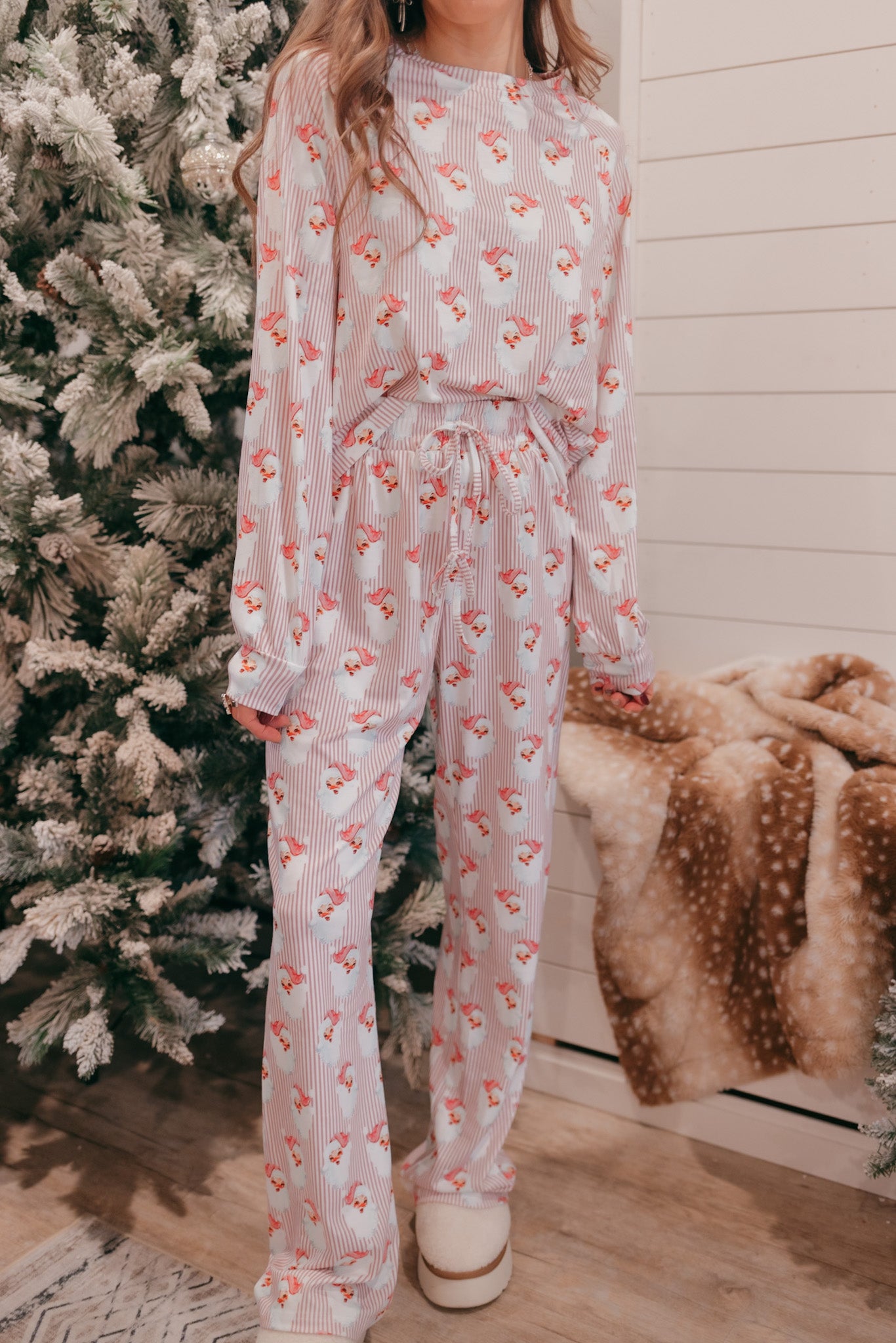 Pink Santa Claus Striped Lounge Set-2 Piece Outfit Sets-Krush Kandy, Women's Online Fashion Boutique Located in Phoenix, Arizona (Scottsdale Area)